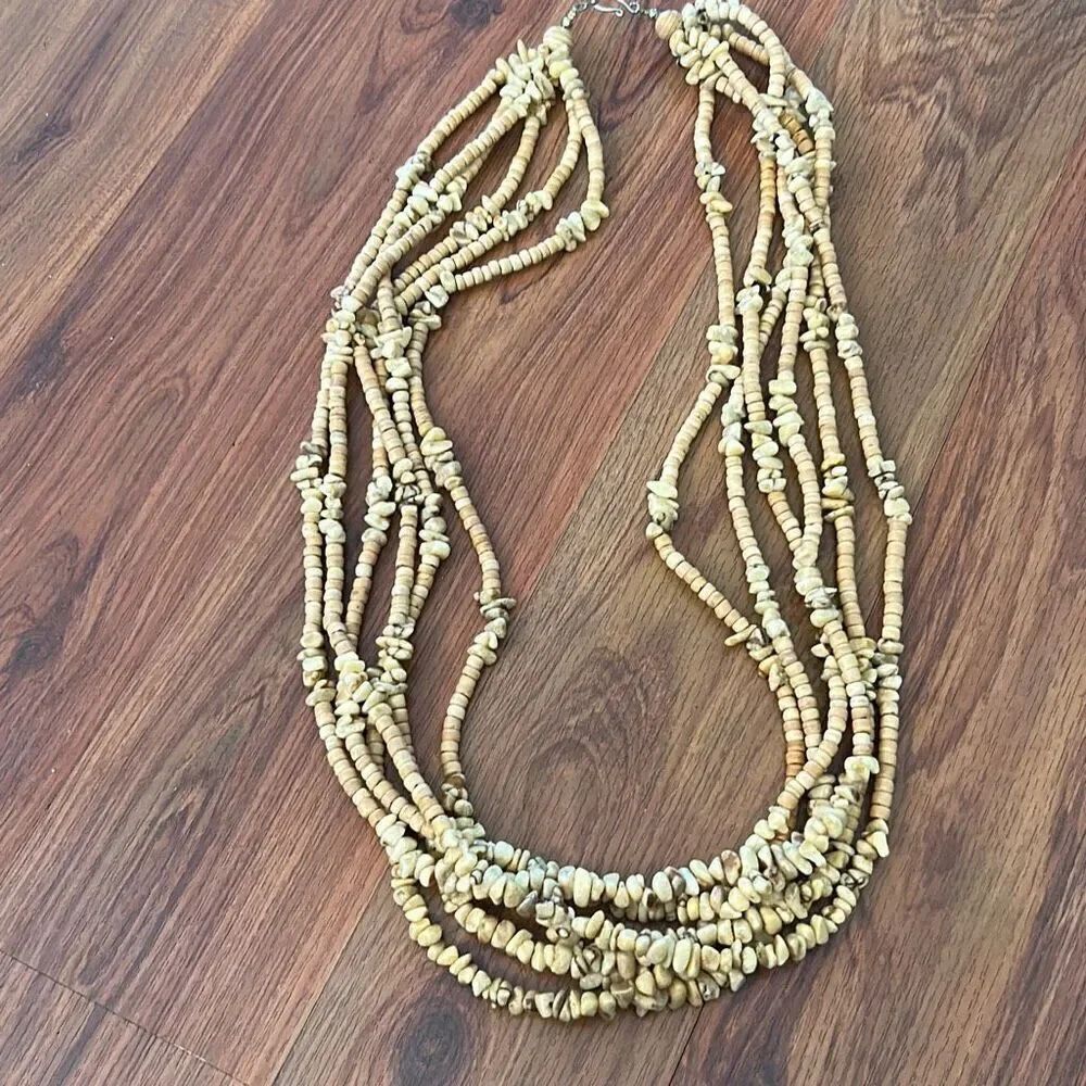 multi strand beaded and stone necklace ethnic beachy long six strands